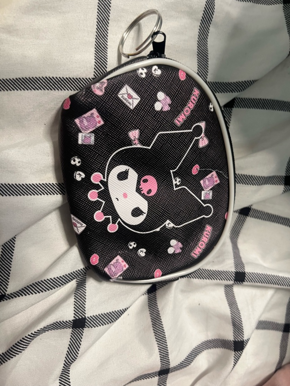Sanrio Kuromi Black and Pink Mini Coin Pouch Keyring